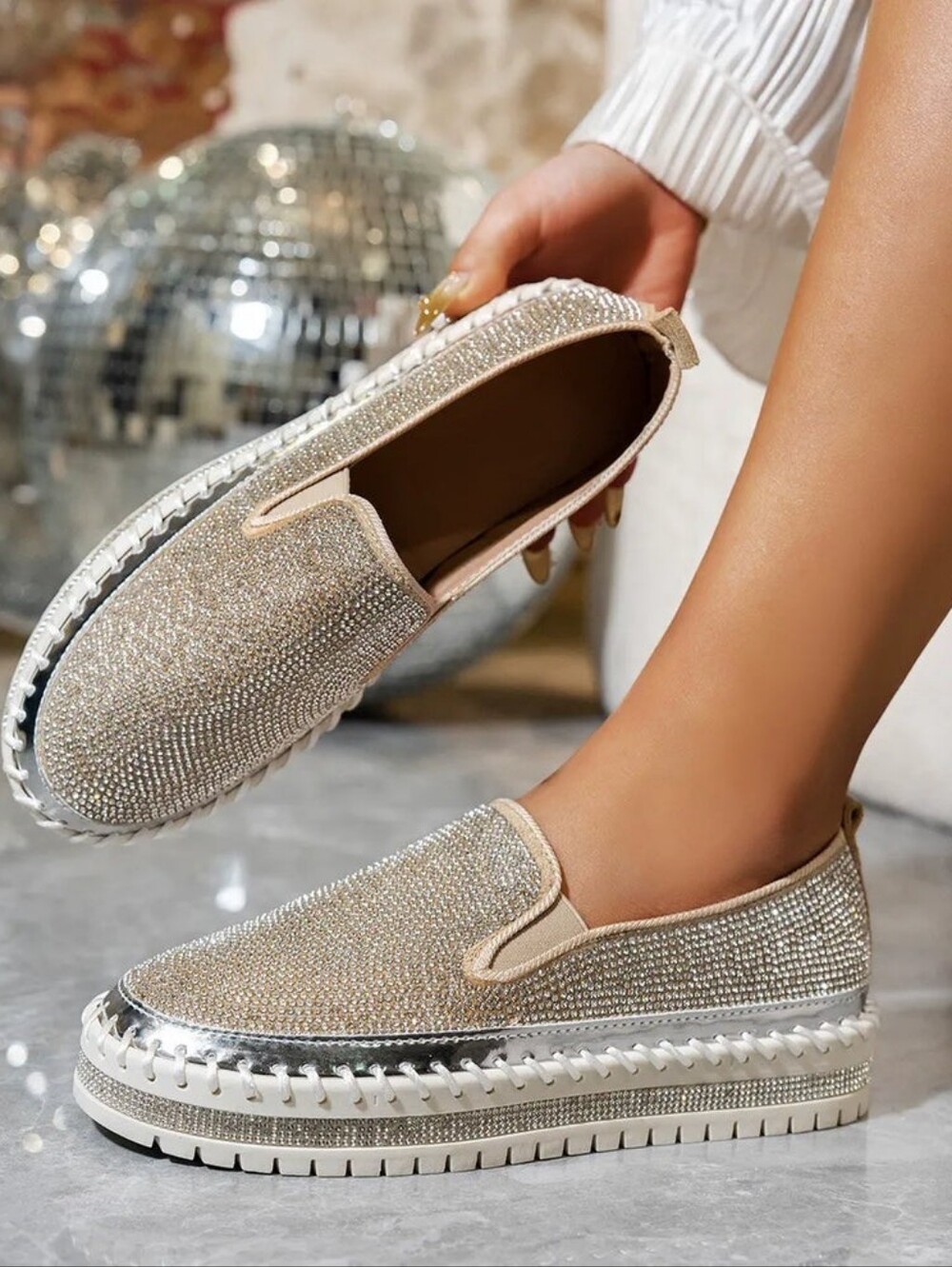 New Bareroots Women's Pink Rhinestone Platform Casual Sparkly Loafers Sz 8